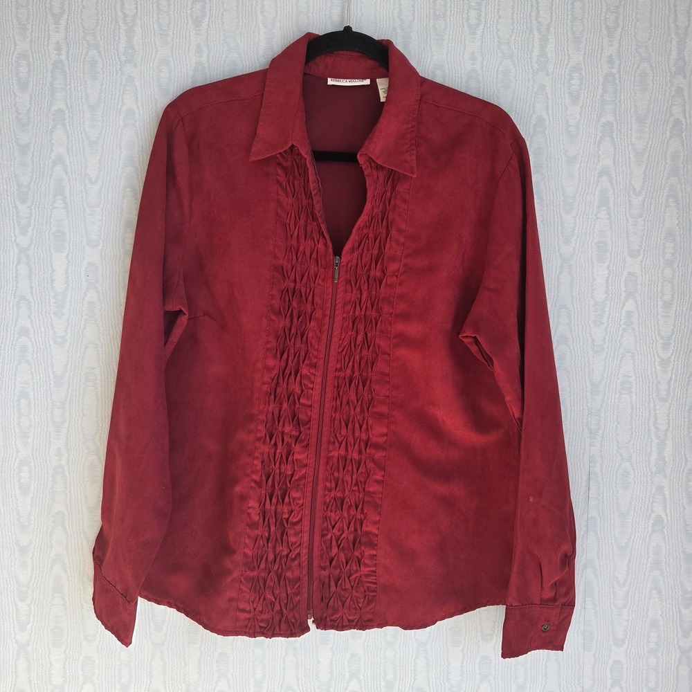 Rebecca Malone Womens XL Faux Suede Shirt Jacket Shacket Zip Up Burgundy Western